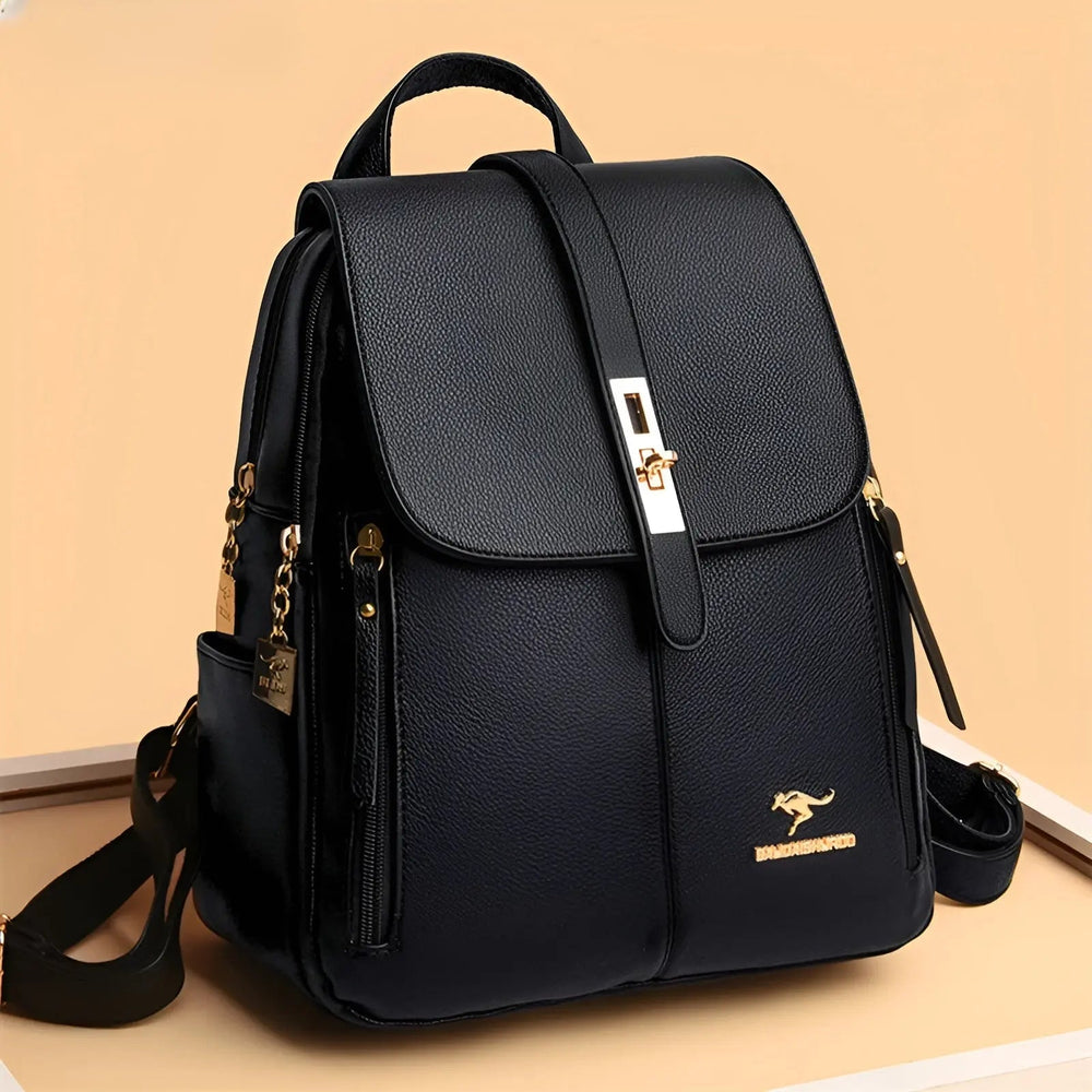 Burgunderroter Damen-Lederrucksack, wasserdicht und elegant. Ein modisches Accessoire für Organisation und Stil.