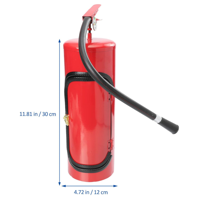 Roter, zylinderförmiger Flaschenhalter im Feuerlöscher-Design; hält eine Flasche Wein oder Sekt stilvoll bereit.