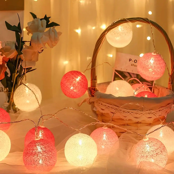 Dekorative Baumwoll-Ballon Lichterkette, perfekt für Schlafzimmer & Wohnzimmer.