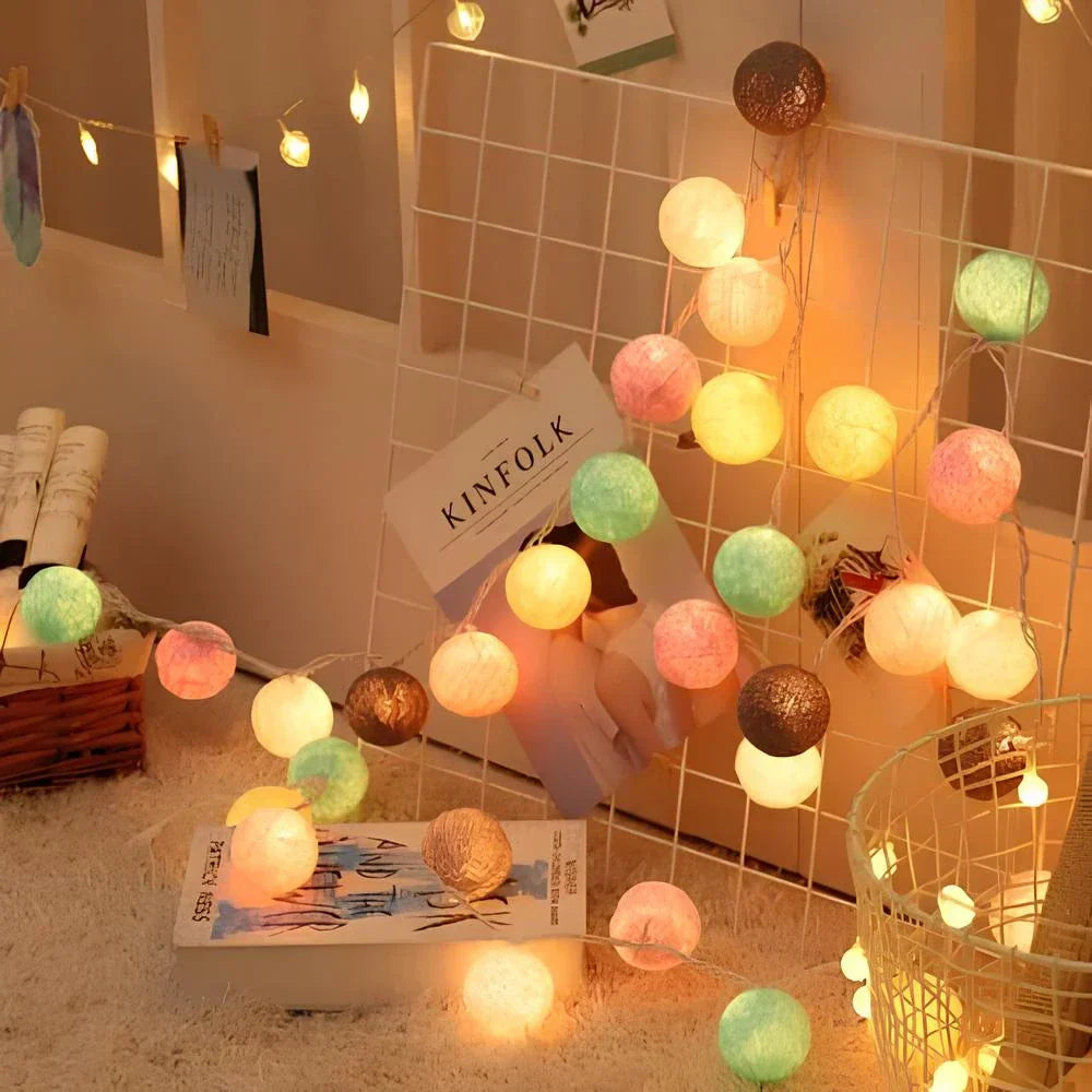 Baumwoll-Ballon Lichterkette für Kinderzimmer, sanftes Stimmungslicht.