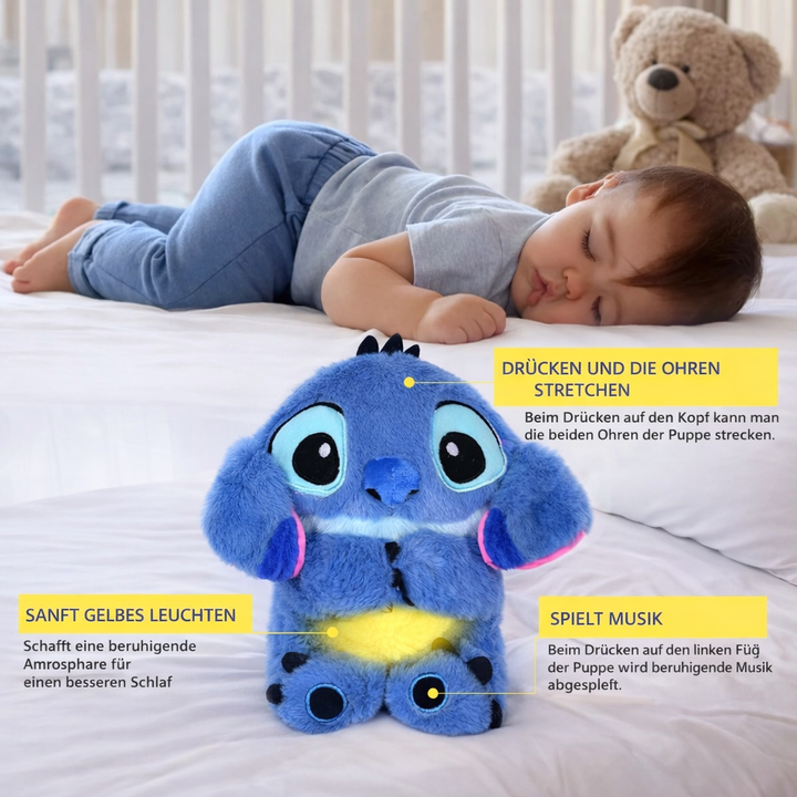 Stitch Plüschtier mit leuchtendem Bauch, ideal als Schlafhilfe & Nachtlicht für Kinder.