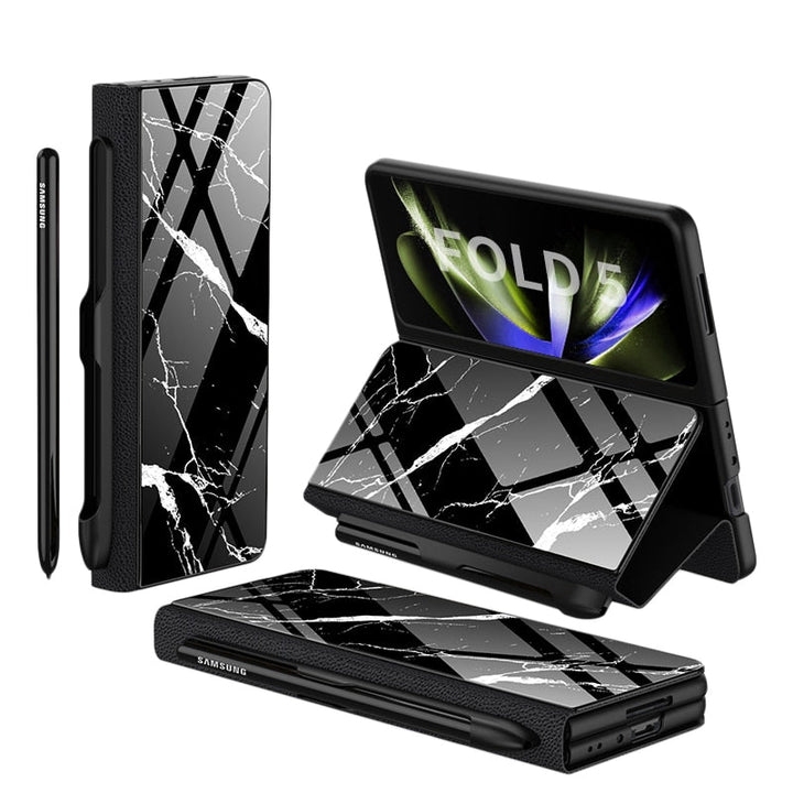 Z Fold 5/4 Premium Hülle mit Rundumschutz, Ständer, Kartenfach und Stiftfach.