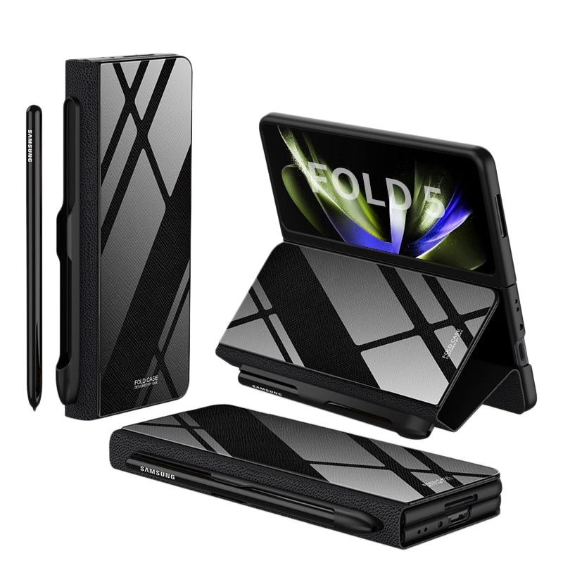 Robuste Handyhülle für Z Fold 5/4, stoßfest mit Glasabdeckung für Displayschutz.