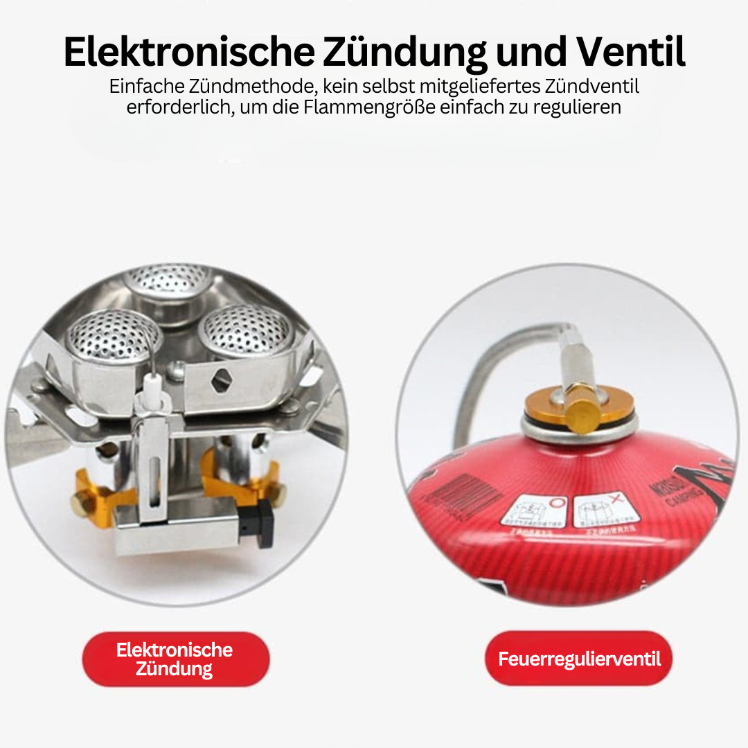 Tragbarer SummitFlame Gaskocher, leichtgewichtig und stabil, ideal für jedes Outdoor-Abenteuer. Schnelle Hitze.