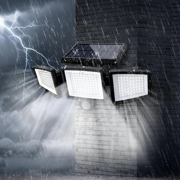 SUNDEFENSE Solar-Sicherheitslicht mit Bewegungssensor für Außenbeleuchtung, wasserdicht, fernbedienbar.