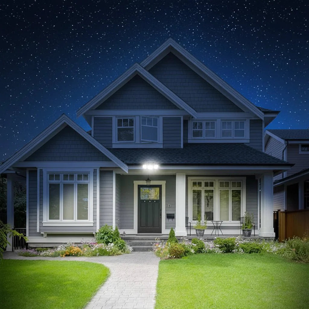 Helles SUNDEFENSE Solarlicht mit Bewegungssensor, LED-Außenleuchte, wasserdicht & fernbedienbar für Ihre Sicherheit.