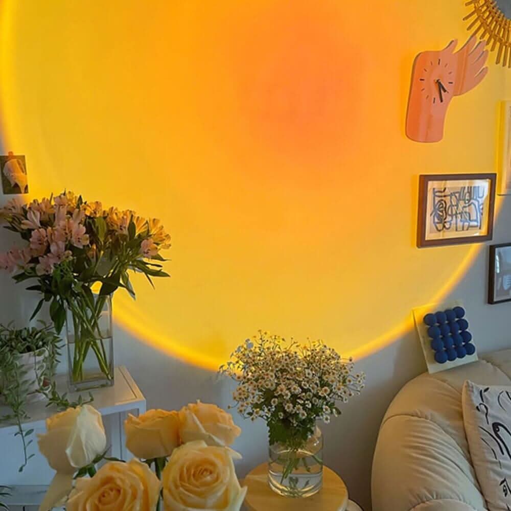 Multifunktionale Farblampe, 180° drehbar, projiziert Sonnenuntergang, ideal für Zimmerdeko & Ambiente.