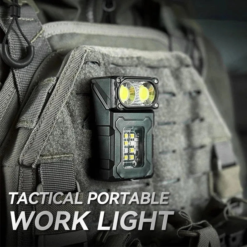 Taktische Mini-LED-Arbeitsleuchte mit Magnetfuß und USB-C, ideal für Camping & Notfälle.