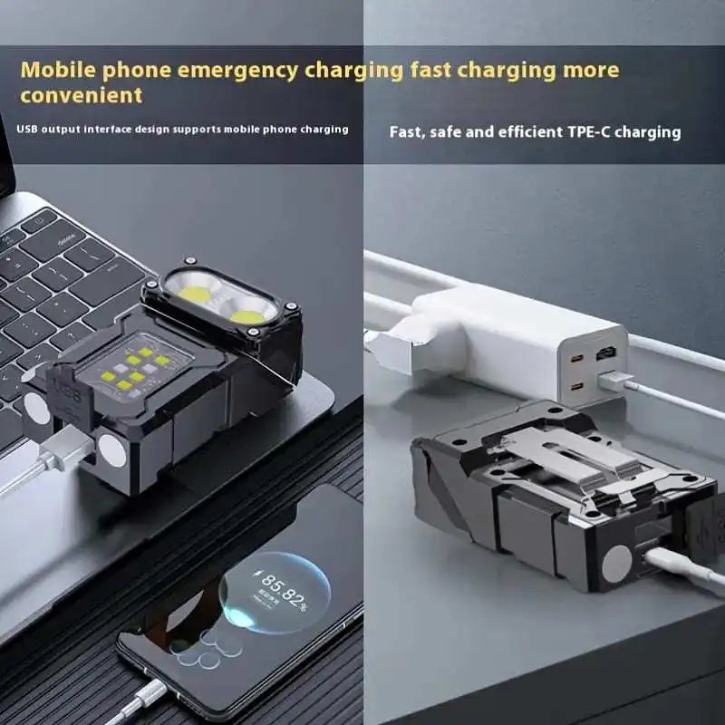 Helle Mini-LED-Leuchte mit USB-C-Ladeanschluss und 7 Modi, unverzichtbar für Werkstatt & Camping.