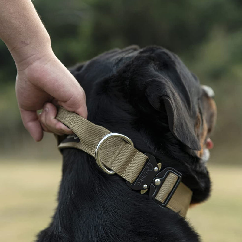 Taktisches Hundehalsband aus robustem Nylon mit PowerGrip Griff für optimale Kontrolle und sichere Leinenführung.