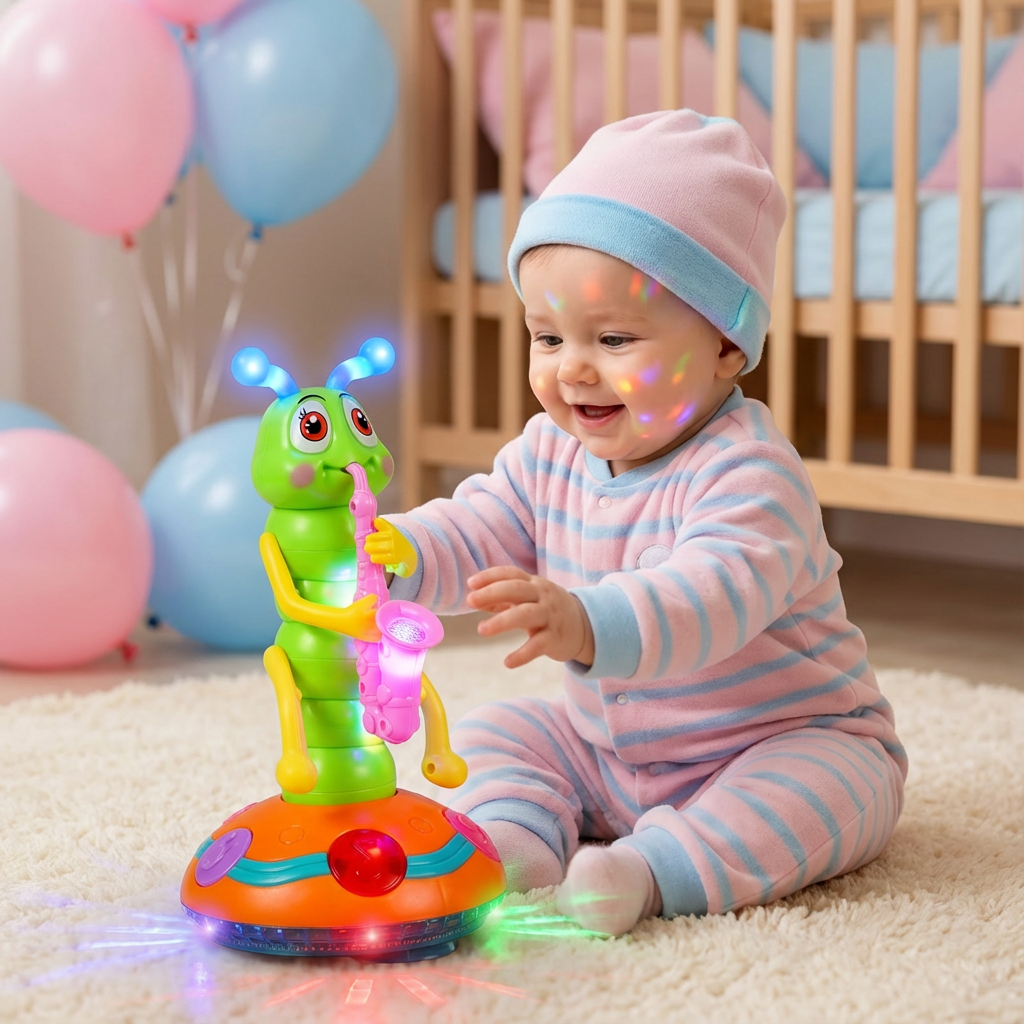 Tanzende Saxophon Raupe: Interaktives Kinderspielzeug mit Musik und LED-Lichtern für Bewegung & Spaß.