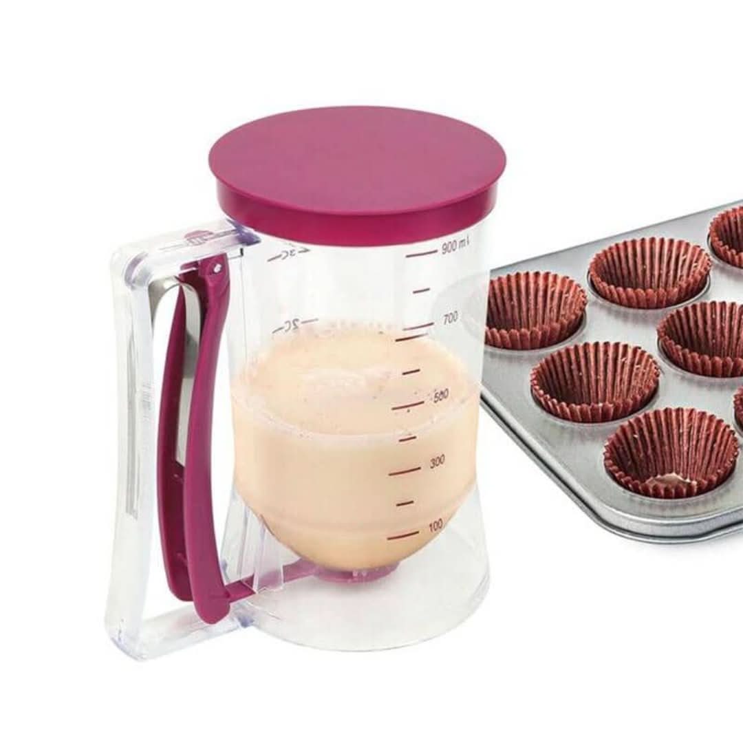 Teigspender für präzises Backen von Muffins und Pfannkuchen; idealer Küchenhelfer und Backzubehör.