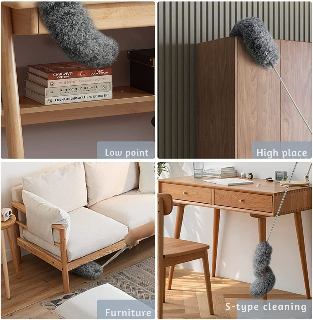 Vielseitiger Mikrofaser-Teleskopstaubwedel mit langer Reichweite für Staub und Schmutz im Haushalt.
