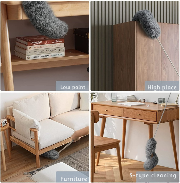 Vielseitiger Mikrofaser-Teleskopstaubwedel mit langer Reichweite für Staub und Schmutz im Haushalt.
