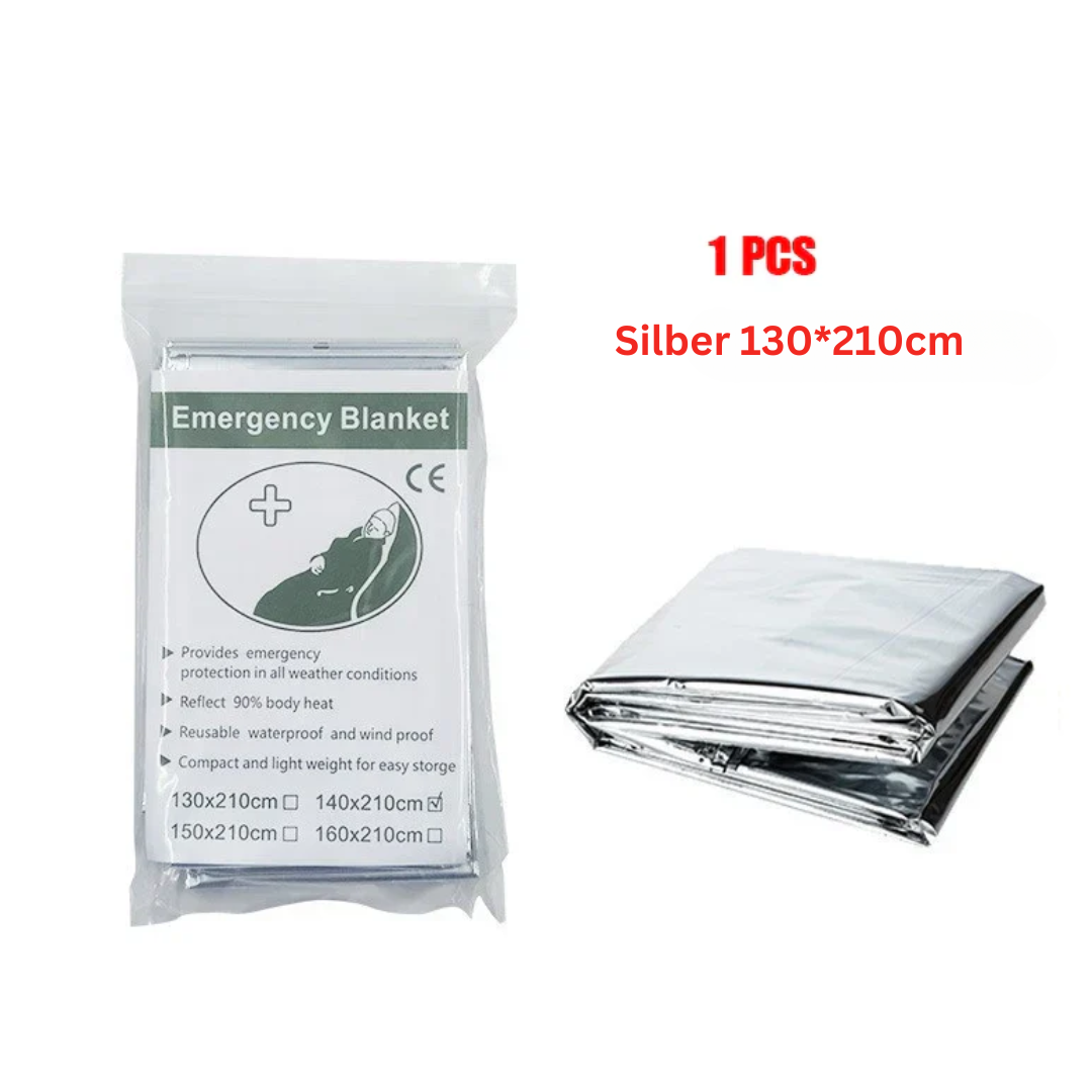 Leichter ThermaShield Notfall-Poncho für Notfälle, schützt vor Kälte und Nässe, wichtig für Überleben.