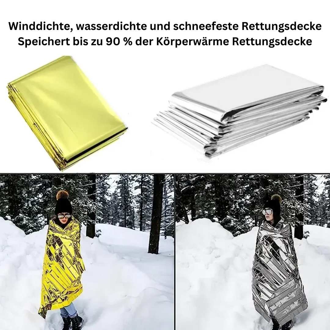 Multifunktionsdecke ThermaShield Poncho, vielseitig als Regenschutz, Wärmedecke & Unterschlupf nutzbar.