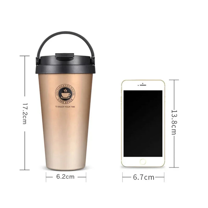Vielseitiger ThermaSip Isolierbecher 500ml für heiße und kalte Getränke, Edelstahl, ideal für Büro und Sport.