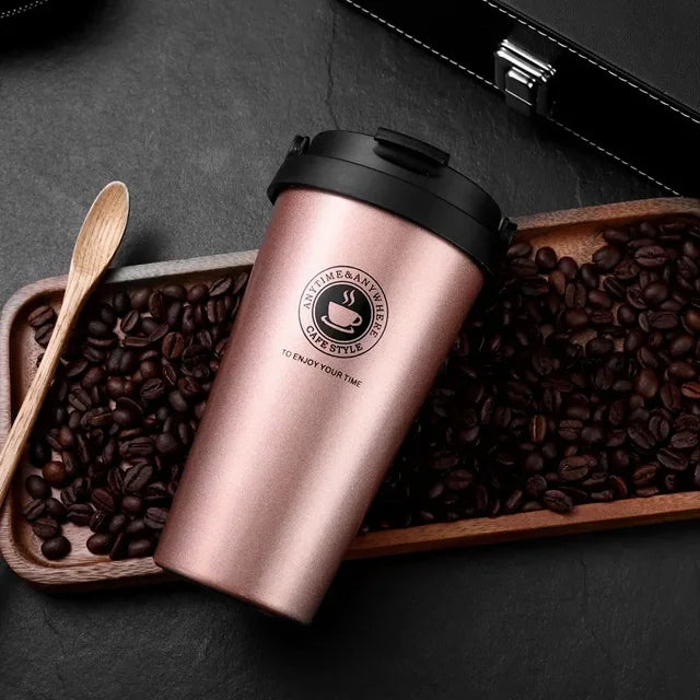 ThermaSip Kaffeebecher Edelstahl 500ml, auslaufsicher für heißen Kaffee oder kalte Getränke zum Mitnehmen.