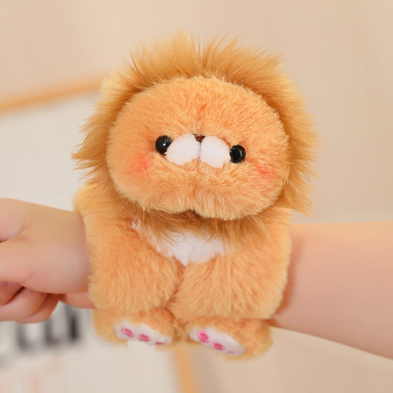 Weiches Plüsch Schnapparmband in Tierform. Shiba Inu, Panda oder Dinosaurier, lustiges Spielzeug für Kinder.