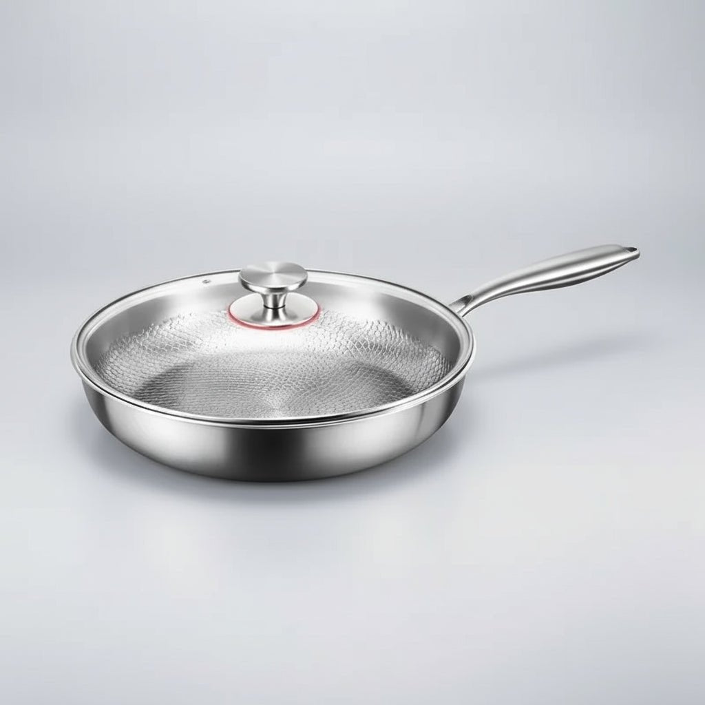 Hochwertige Titanpfanne, gehämmert und antihaftbeschichtet, ideal als Induktionspfanne für Haushalt.