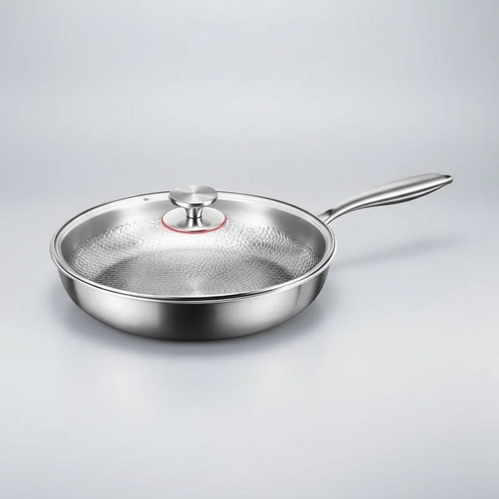 Hochwertige Titanpfanne, gehämmert und antihaftbeschichtet, ideal als Induktionspfanne für Haushalt.