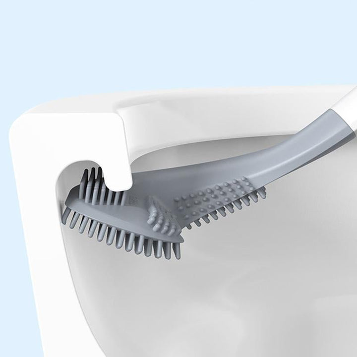 Toilettenbürste mit praktischer Halterung; platzsparendes Badzubehör für eine hygienische WC-Reinigung im Bad.