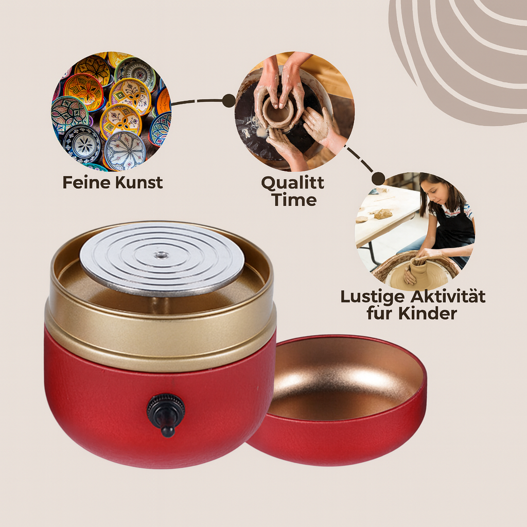 TonMeister Mini-Töpferscheibe für Anfänger und Kinder, ideal zum Töpfern mit lufttrocknendem Ton zu Hause.