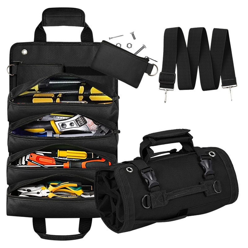 ToolStorage Werkzeugtasche mit Reißverschluss, zeigt robuste Nähte und Oxford-Gewebe.