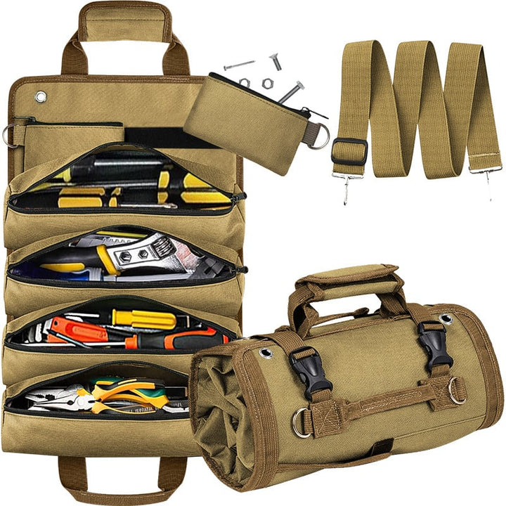 Werkzeugtasche mit Tragegurt, ideal für flexible Montageeinsätze und bequemen Transport.