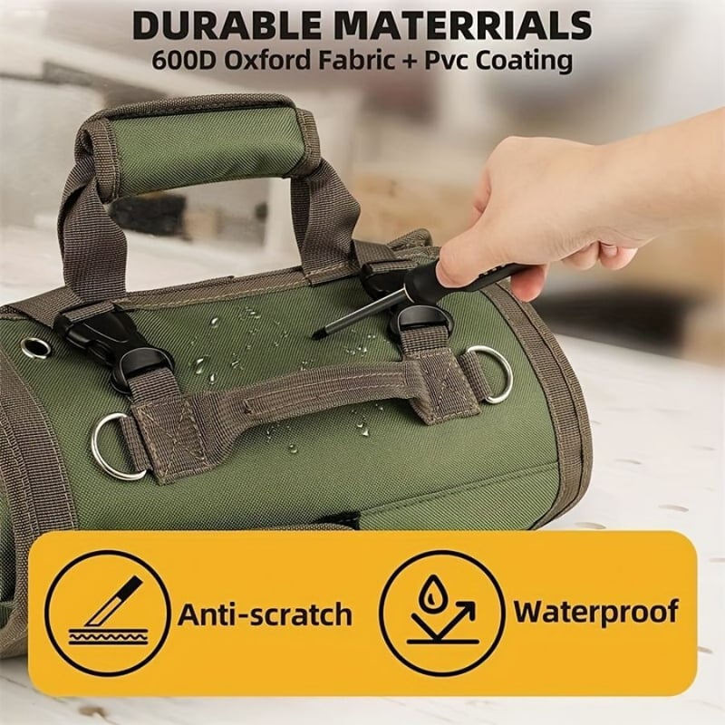 Detaillierte Ansicht der hochwertigen, wasserabweisenden Oberfläche der ToolStorage Werkzeugtasche.