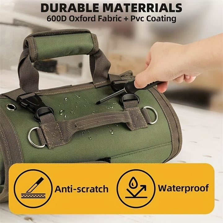 Detaillierte Ansicht der hochwertigen, wasserabweisenden Oberfläche der ToolStorage Werkzeugtasche.