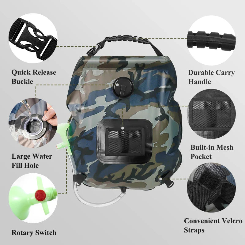 Robuste Solardusche 20L für Camping, Outdoor, Garten & Abenteuer. Perfekt für frische Duschen überall.