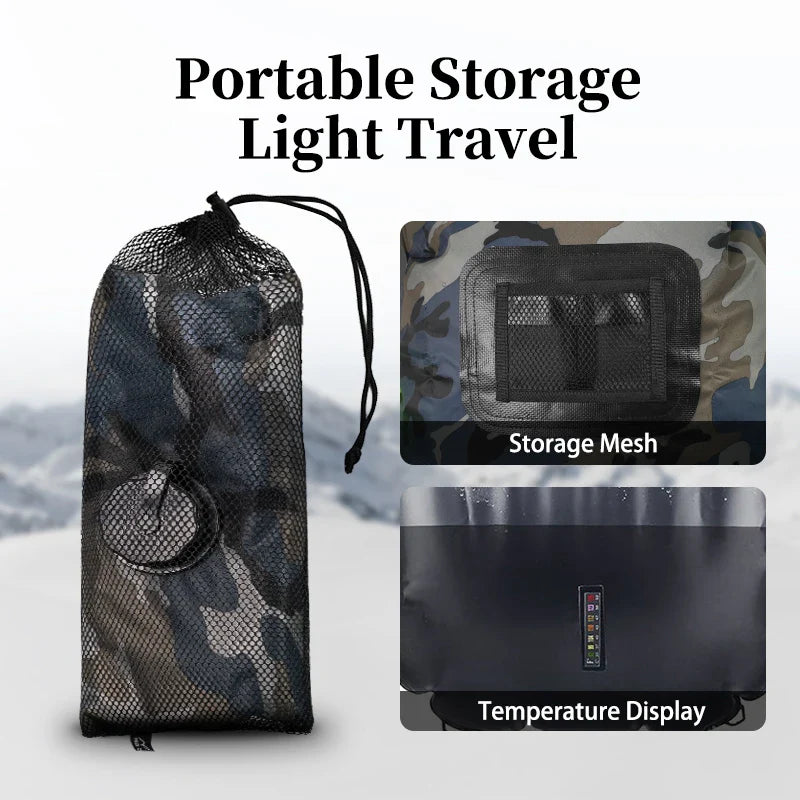 Mobile 20L Solardusche mit Duschkopf & Schlauch für Camping. Kompakte Lösung für warmes Wasser unterwegs.