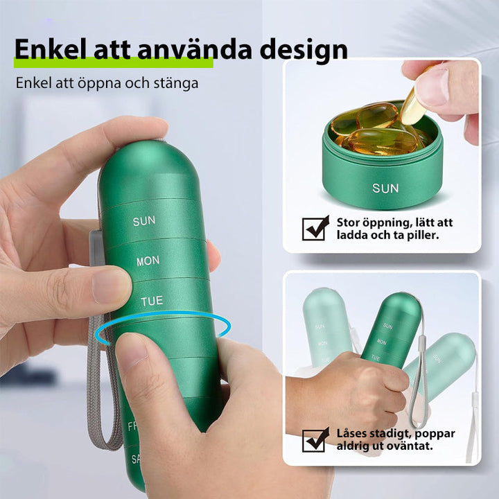 Aluminium Pillenorganizer für 7 Tage, wasserdicht, ideal für unterwegs & Medikamenten-Aufbewahrung.