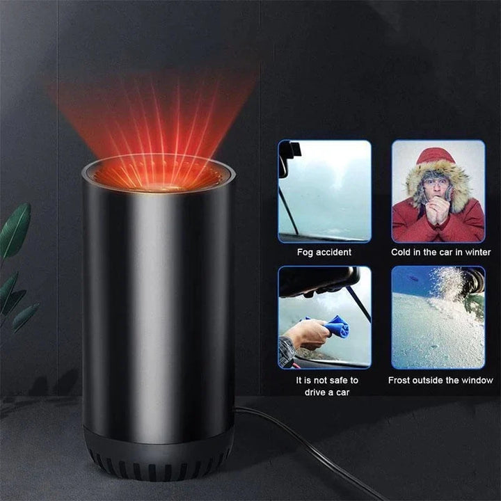 FrostClear 12V Autoheizung & Enteiser, direkt am Zigarettenanzünder anschließbar, für sofortige Wärme & klare Sicht.