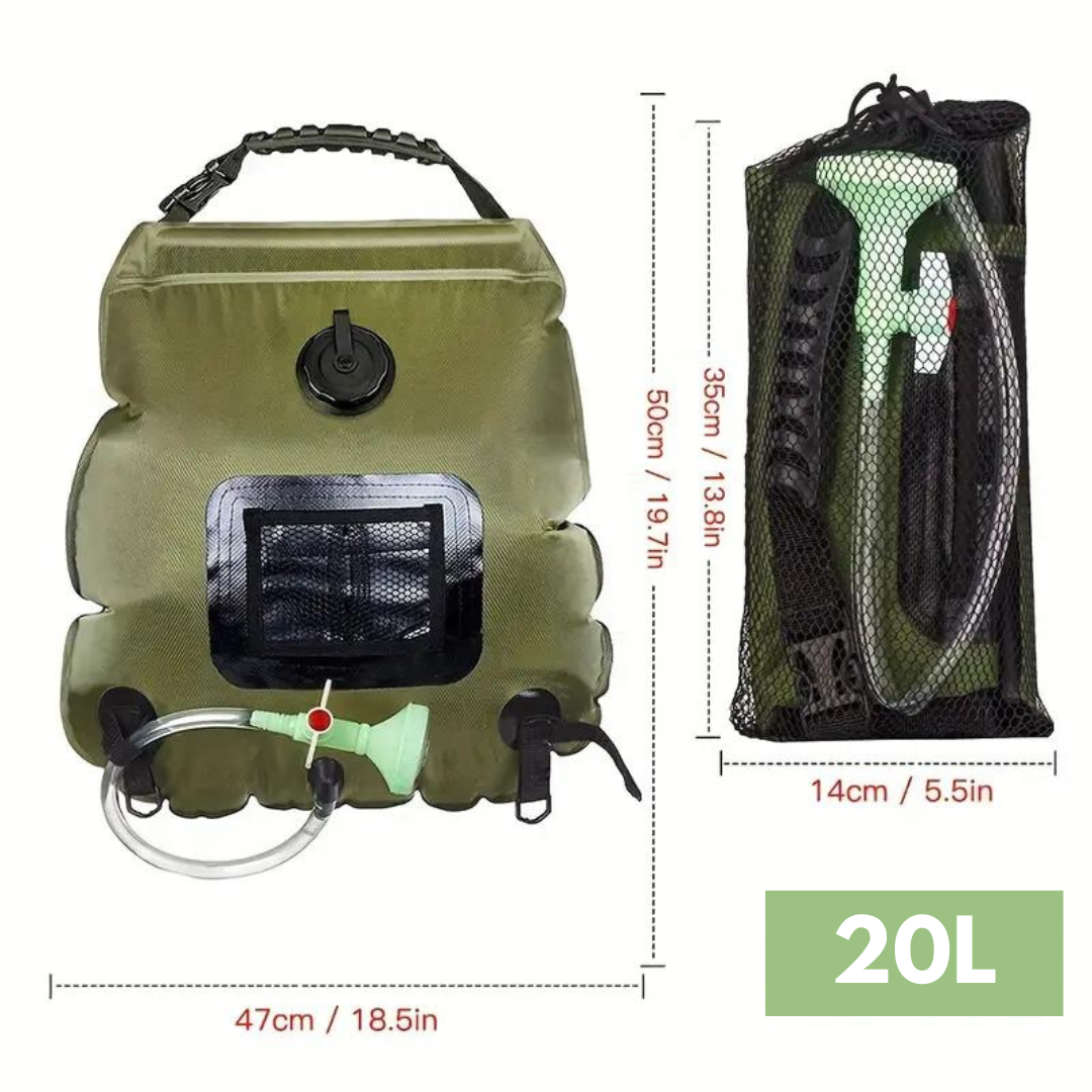 Solar-Campingdusche 20L erwärmt Wasser durch Sonne. Ideal für warme Duschen beim Camping, Outdoor-Hygiene & Freizeit.