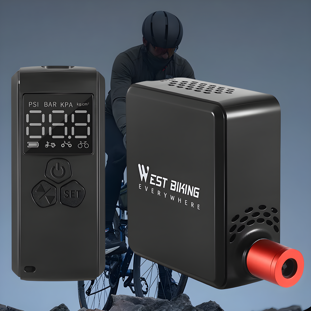 Tragbare elektrische PowerPump Mini mit Digitalanzeige, ideal für Fahrräder, Bälle und Outdoor-Aktivitäten. Kompakter Reifenfüller.