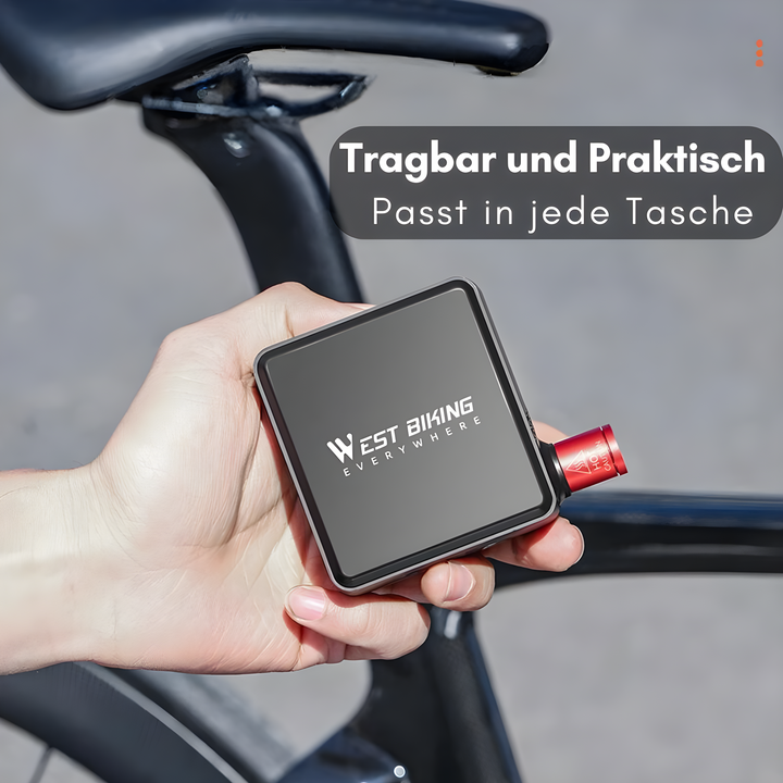 Kompakte elektrische PowerPump Mini mit Zubehör für vielfältige Anwendungen. Tragbare Minipumpe und Reifenfüller für Outdoor.