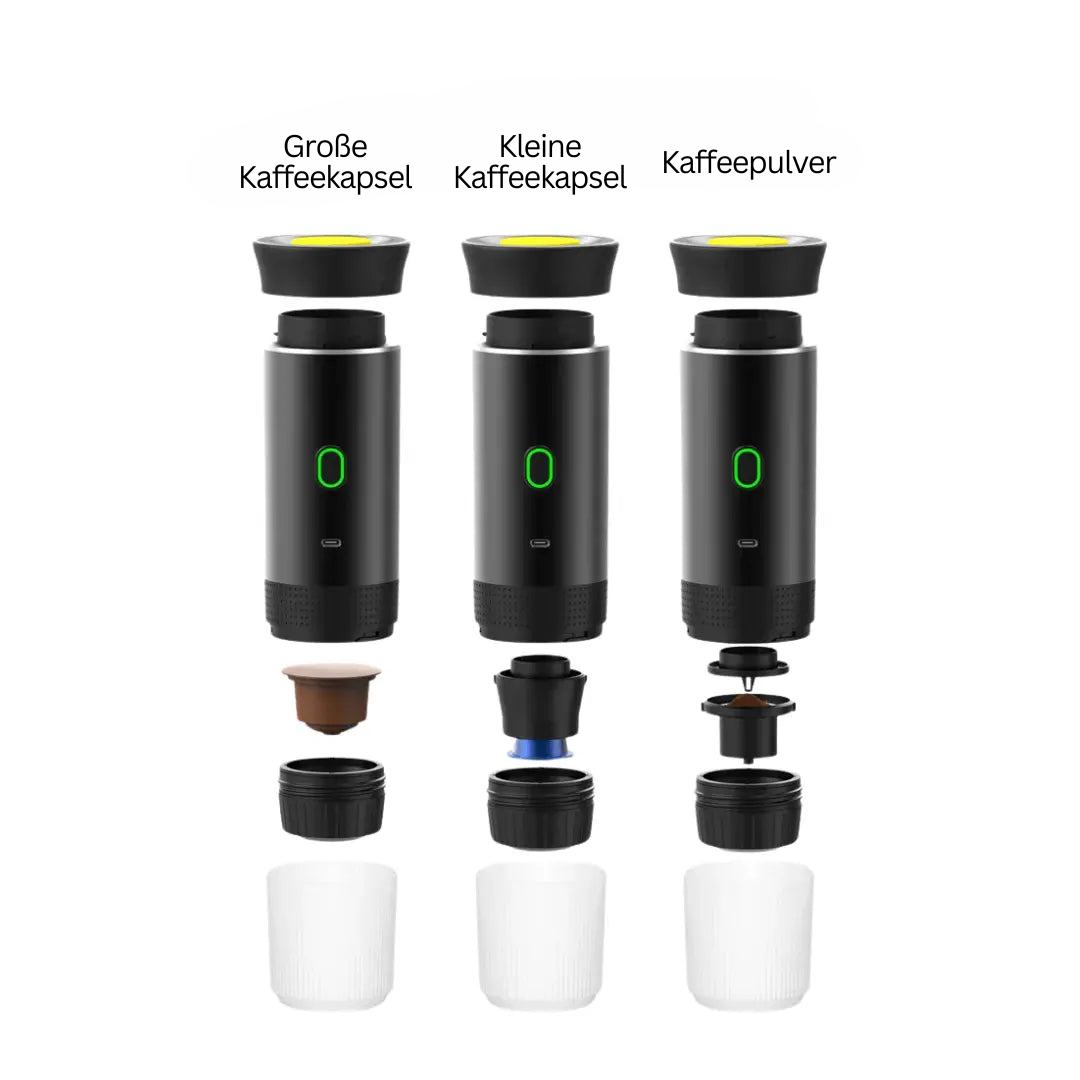 Praktische, tragbare Kaffeemaschine für Espresso und Kaffee unterwegs. Perfektes Geschenk für Kaffeeliebhaber.