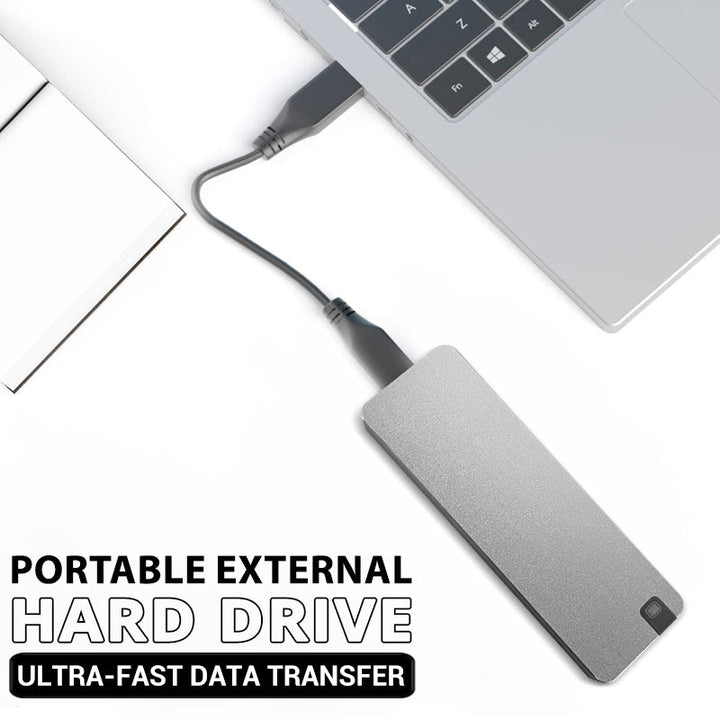 Robuste externe SSD aus Aluminiumgehäuse für sichere mobile Datensicherung.