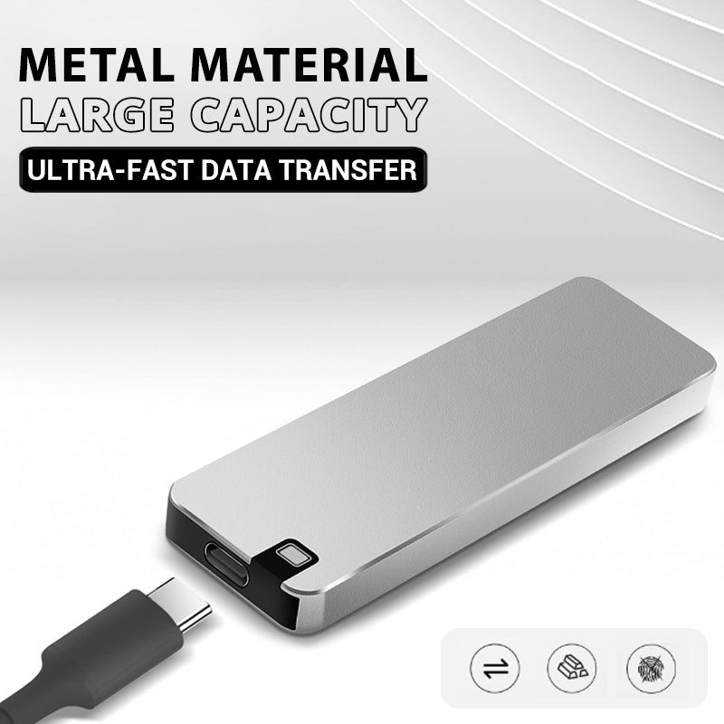 Schnelle externe SSD für mobile Datenspeicherung, robustes Aluminiumgehäuse, High-Speed USB 3.2 Schnittstelle.