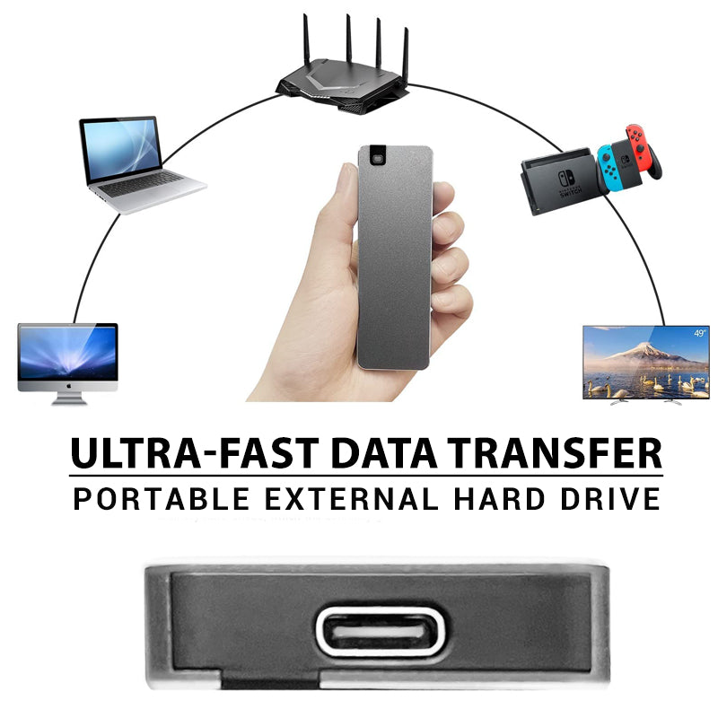 Kompakte tragbare SSD extern, robuster Datenspeicher aus Aluminium, ideal für schnellen Zugriff unterwegs.