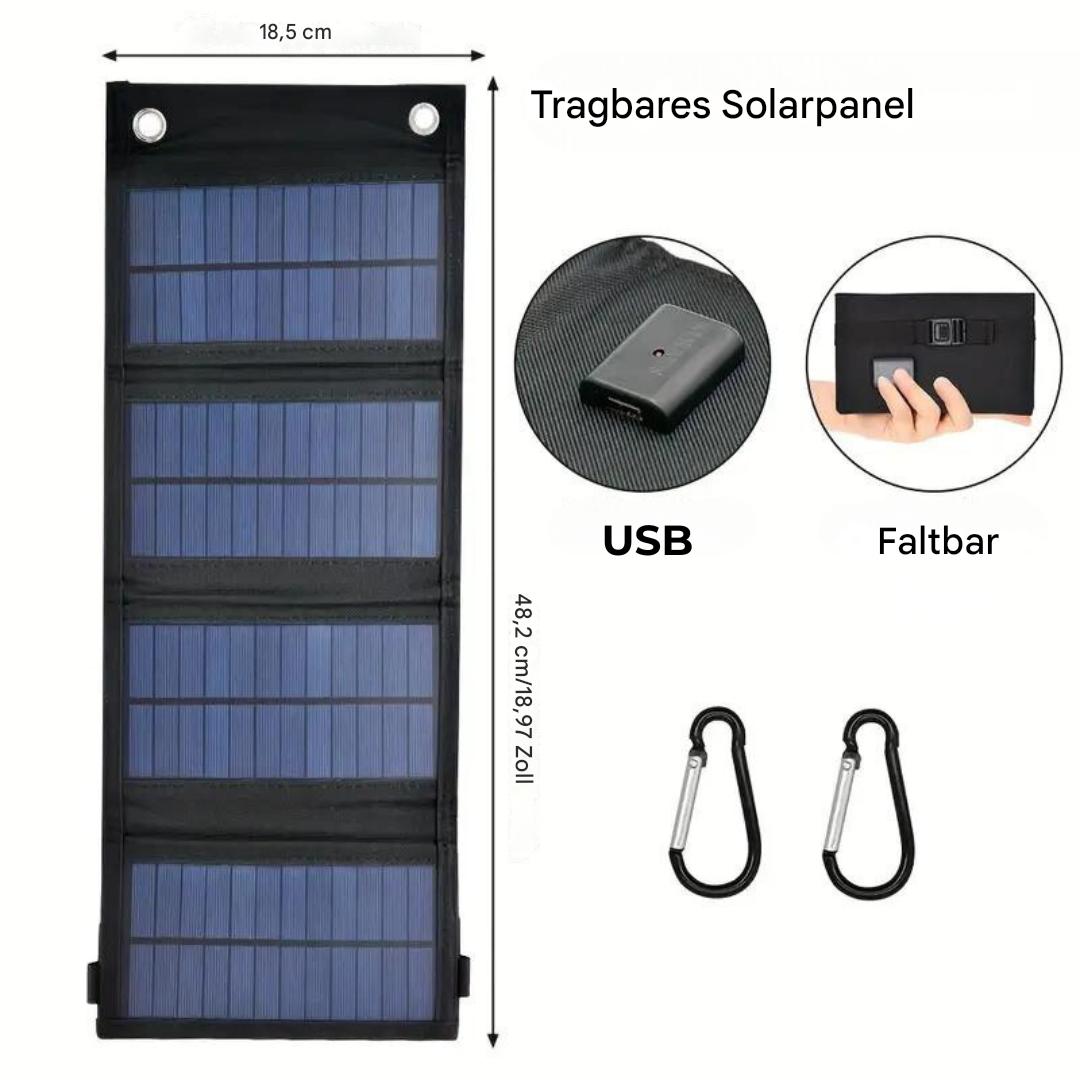 Umweltfreundliche SolarMate Solar Powerbank: Faltbar, tragbar und zuverlässig. Ideal als USB-Ladegerät für unterwegs.