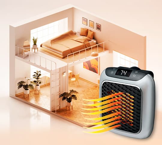 Kompakter, mobiler HeatPulse Heizlüfter mit Fernbedienung für schnelle, gesunde Wärme in jedem Raum.