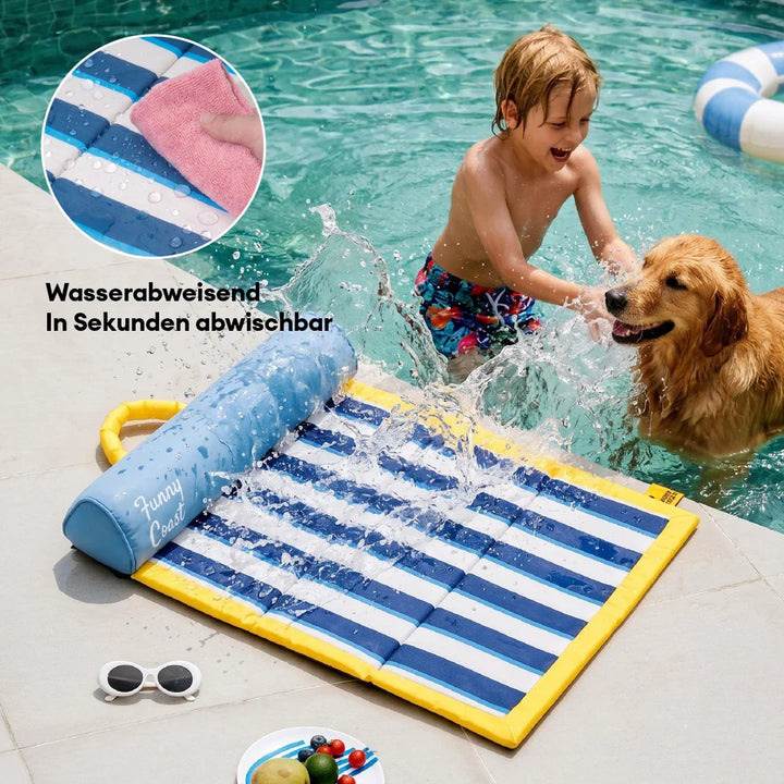 Detailaufnahme einer atmungsaktiven Kühlmatte für Hunde, weich und strapazierfähig, gegen Überhitzung.