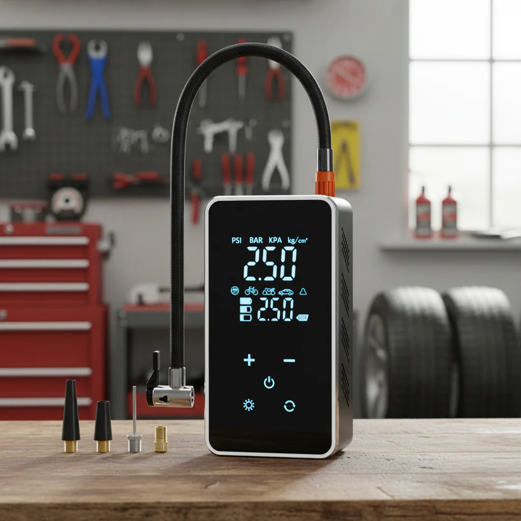 Tragbare kabellose Digitalluftpumpe 150psi. Reifenfüller für Auto, Fahrrad, Motorrad.