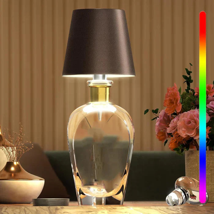 Einfach zu bedienende kabellose LED Flaschenlampe, dimmbar, mit Akku für flexibles Ambiente-Licht.