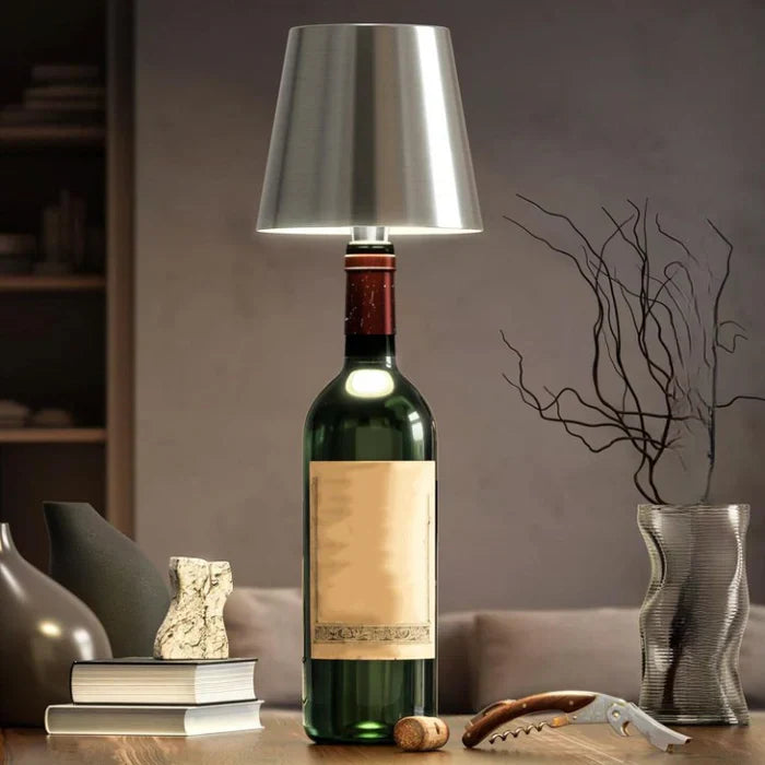 Robuste tragbare LED Außen-Flaschenlampe, Akku, kabellos, Stimmungslicht für Garten & Balkon.