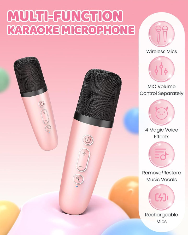 Bluetooth-Karaoke-Box mit 2 kabellosen Mikrofonen für Party-Stimmung und lustige Abende.