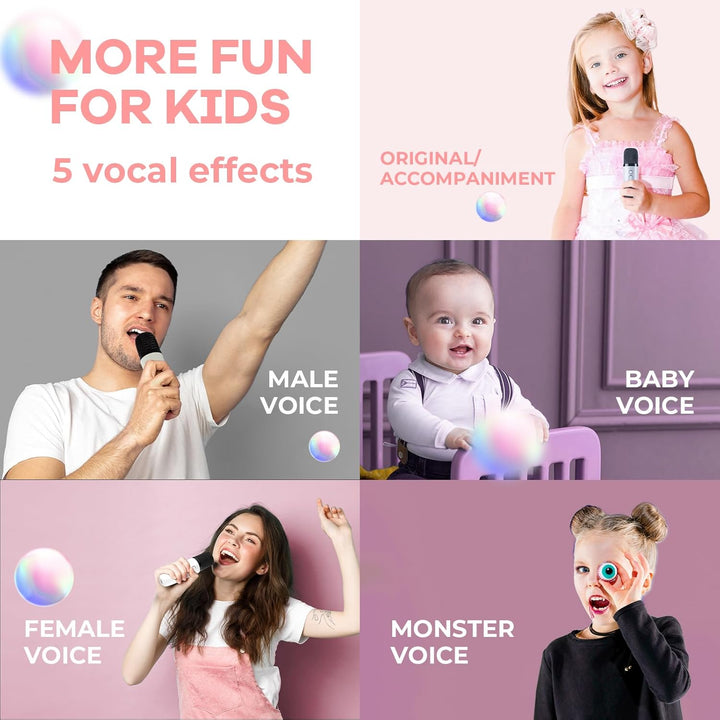 Veylo Karaoke-Set für Unterhaltung: Bluetooth-Lautsprecher, 2 kabellose Mics, LED-Licht, tragbar.